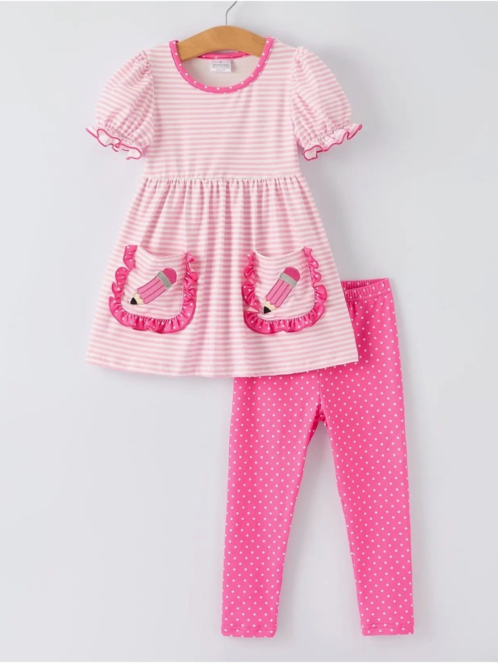 Rylee Faith Back To School Girls Pencil Appliqué Striped Set
